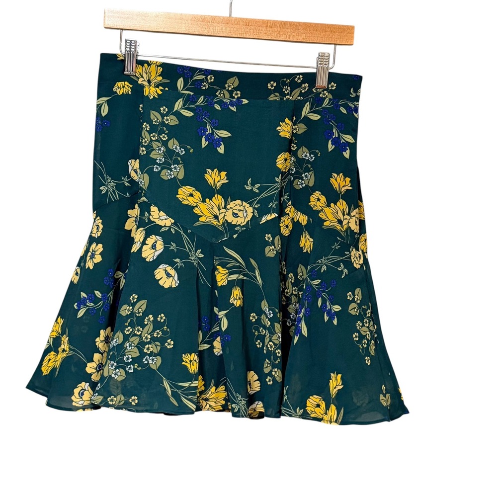Sugarlips Green Yellow Floral Mini Skirt S2738VCI Lined Ruffle Hem Large